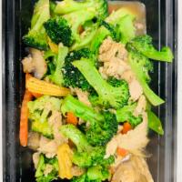 Broccoli Stir Fry · Broccoli, carrots, mushrooms and baby corn, with oyster sauce.
