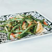 Fried Green Beans * · Dry-fried green beans with chili peppers and onions, and sprinkled with sesame oil and salt