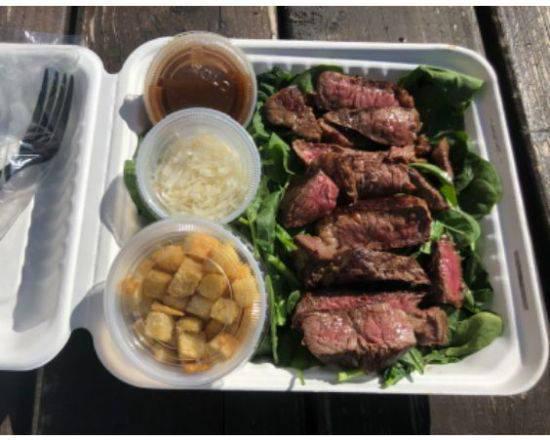 Steak ＆ Balsamic · Fresh spinach with croutons, fresh grated Parmigiano-Reggiano and Pecorino Romano cheese and our Italian dressing. Served with our fresh cooked Sirloin Steak.