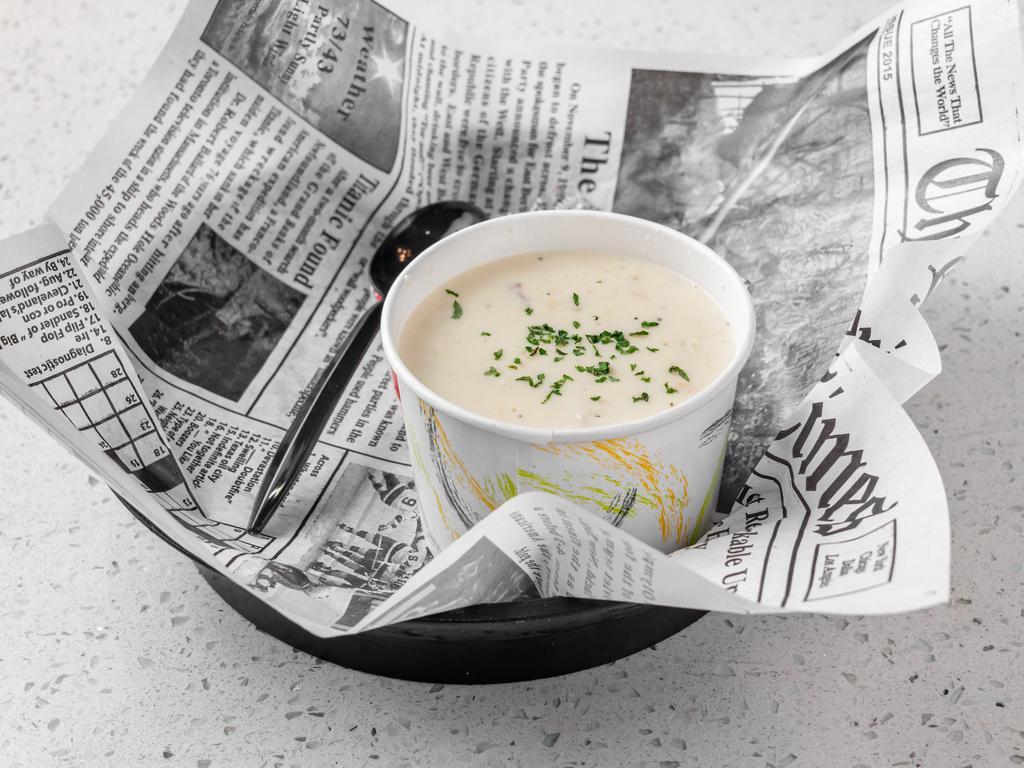 Clam Chowder · creamy milk based soup loaded with chunks of clam and potatoes