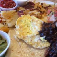 Huevos Rancheros · Two eggs any style with pico de gallo and black beans on a tortilla. Served with home fries.