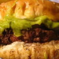 Mexicali Burger · Char-grilled 8 oz. juicy prime meat burger with melted cheddar and mozzarella cheeses, guaca...