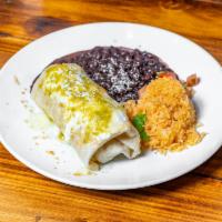 Dinner Shrimp Burrito · Shrimp with poblano and mix bell peppers, onions, melted chihuahua cheese, crema fresca and ...