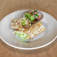 Burrito Agave  · Large, rolled flour tortilla stuffed with your choice of chop-chicken or beef strips, beans,...