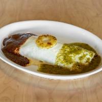 Burrito Mexicano  · Large, rolled flour tortilla filled with steak, chicken, shrimp, rice, pico de gallo, bacon ...