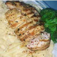 Fettuccini Alfredo · Grilled protein of your choice , served over fettuccine Alfredo 