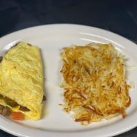 The Three Way Omelet · Three Eggs & Three Favorites: onions, tomatoes, mushrooms, green chiles, jalapenos, bell pep...