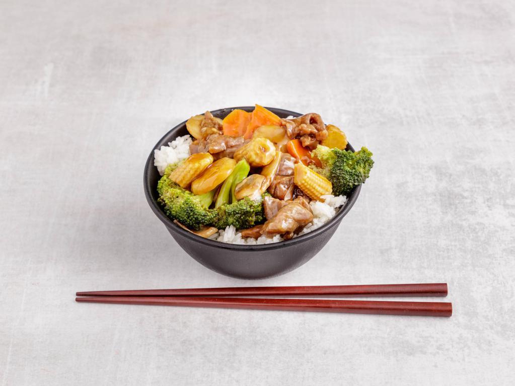 Beef with Chinese Vegetables · Sauteed beef with mixed vegetables. Served with white rice.