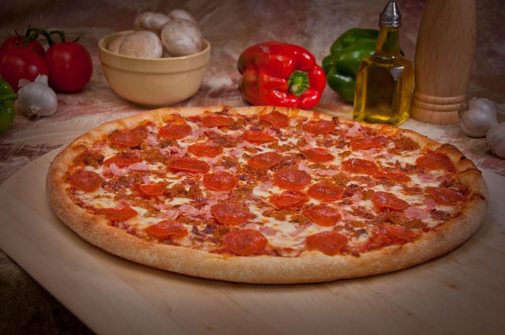 Meat Lovers Pizza · Sausage, pepperoni, bacon and ham.
