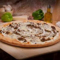 Steak Pizza · Steak, onions, green peppers, america cheese and ranch.