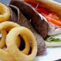 Lamb Gyro With Onions Rings · Lettuce, tomatoes, onions & gyro sauce