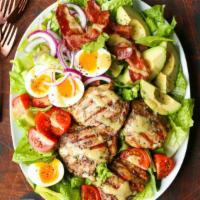 Mt. Rainier Salad  · Romaine, avocado, tomatoes, bacon, red onions, eggs, southwestern chicken, and balsamic vina...