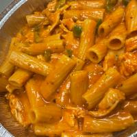 Chicken Riggies · Grilled chicken, bell pepper, hot cherry pepper, rigatoni, cream and red sauce.