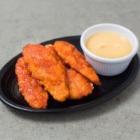 BBQ Chicken Tenders · Fried golden brown with BBQ sauce.