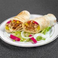Chicken Shawarma Wrap · Layers of marinated chicken and rolled with tomato, pickle, lettuce, and garlic sauce wrappe...