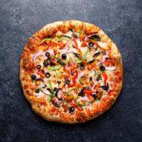 Vegetarian Pizza · Marinera Sauce, Mozzarella Cheese, Bell Pepper, Red Onions, Mushrooms, Olives, and Tomato