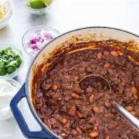 Chili with Beans and Beef · Tomato Base Chili with Angus Beef, Peppers, & Onions