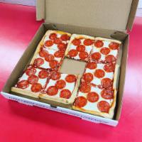 Box of 8 Extra Cheese and Pepperoni Pizza · Box of 8 slices of pizza with extra cheese and pepperoni on each slice.