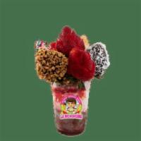 Small Strawberry Bouquet · Double scoop sundae decorated with 3 strawberry flowers and 3 chocolate dipped strawberries.