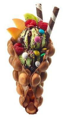 Bubble Waffle Ice Cream  · Freshly made bubble waffle topped with a scoop of ice cream and your choice of toppings.