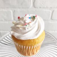 Vegan Vanilla Bean Cupcake · Vegan vanilla cupcake with dairy free whipped cream