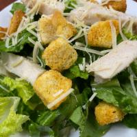 Caesar Salad with Chicken · Romaine, Parmesan, croutons, chicken, Caesar dressing.