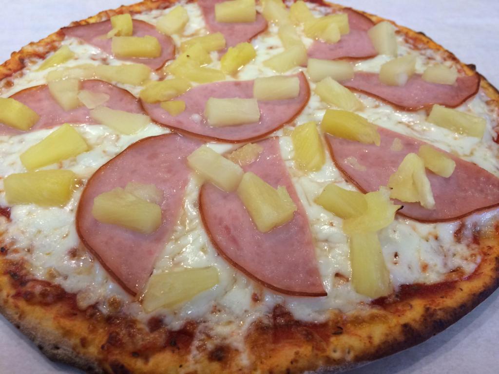 Hawaiian Pizza · Red sauce, mozzarella, ham and pineapple. 