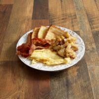 2 Eggs and Toast with Bacon and Homefries · Eggs any style and choice of toast white, wheat or rye.