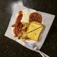 Breakfast Platter · Home fries, sausage or bacon with eggs of your choice and toast.