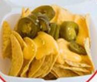 Nachos · Nacho chips, queso Amarillo, elote, and jalapenos.