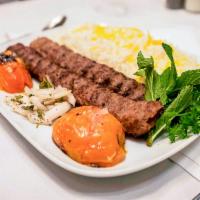 Beef Koobideh Kabob · 2 skewers of seasoned ground beef mixed with onions and mesquite broiled to perfection.