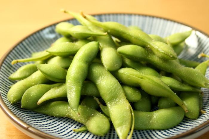 Edamame · Boiled green peas. 