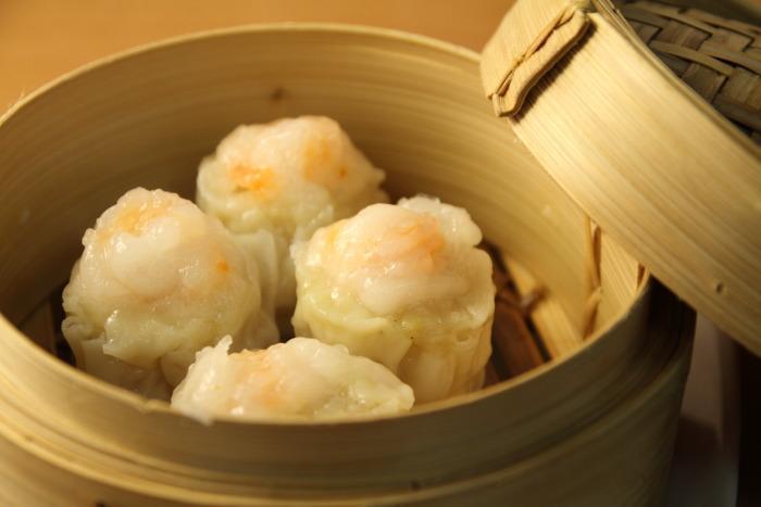 Jumbo Ebi Shumai · Steamed round shrimp dumplings. 