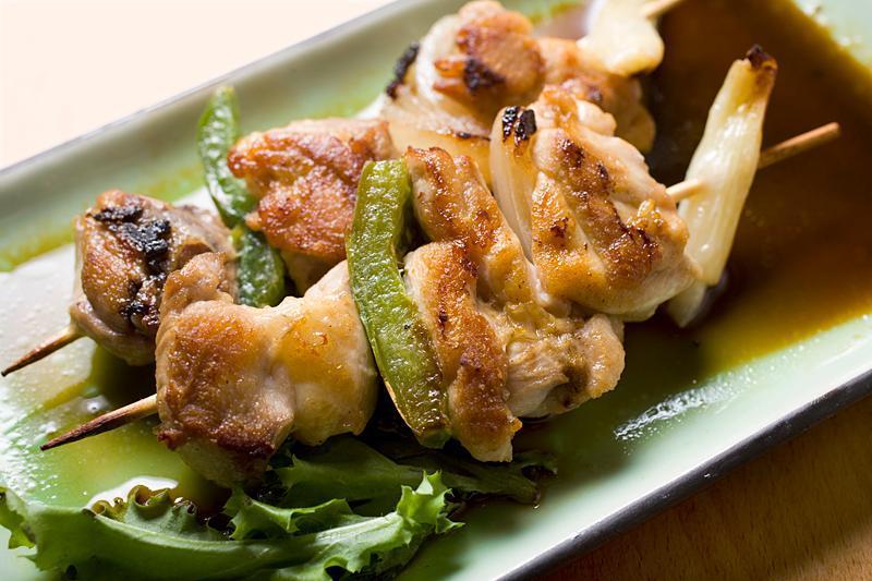 Yakitori  · Skewers of chicken and vegetables with teriyaki sauce. 