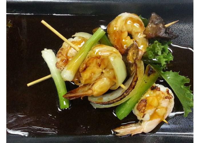 Shrimp Kushiyaki · Skewers of shrimp and vegetables. 