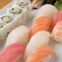 Sushi Regular · Assorted 7 pieces and tuna or California roll. Served with miso soup.