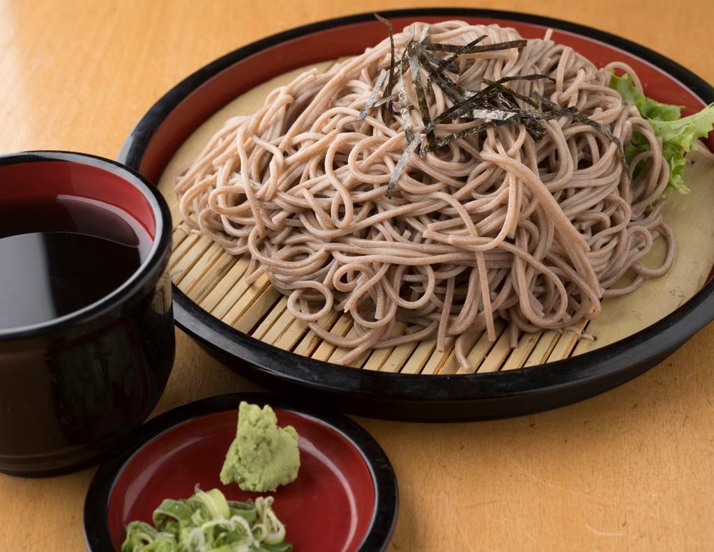 Zaru Soba · Cold buckwheat noodles with dipping sauce. 