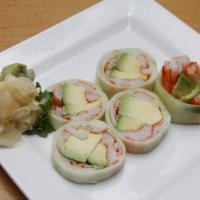 Sashimi California Roll · Crab stick and avocado.  Wrapped with Cucumber. no rice
