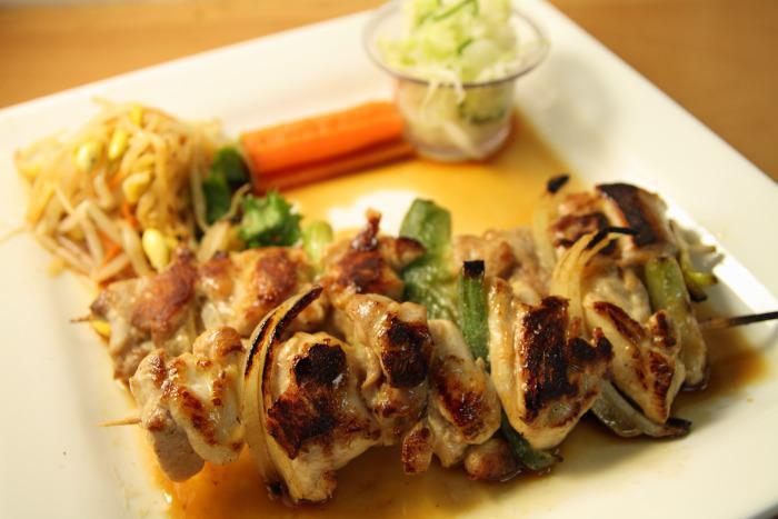 Yakitori Big · Skewered chicken and vegetables. Served with salad and rice. 