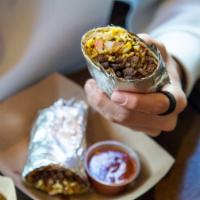 Burrito Grande -rice & bean · Big Mission-style burrito. Large flour tortilla stuffed with rice, your choice of black or p...