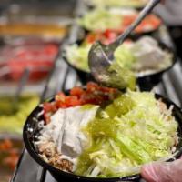 Burrito Bowl -traditional chicken · No tortilla. Bowl layered with rice, black beans, traditional chicken, jack cheese, tomatill...