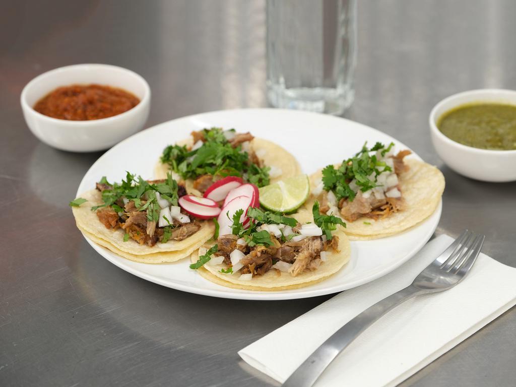 Carnitas Taco · Braised pork. Served with cilantro and onion.