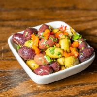 Marinated Mixed Herb Olives · Comes with crispy chickpeas.
