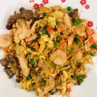 House Fried Rice · Contains beef, chicken, and shrimp.