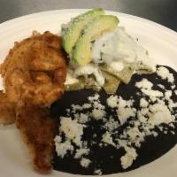 Chilaquiles in Green Sauce Platillo · Made of jalapeno and tomatillo, your choice of chicken, steak or egg with cotija cheese, sou...