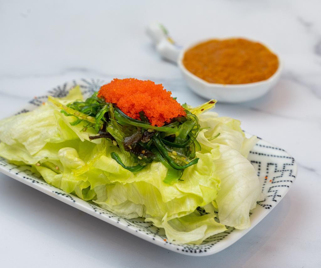 Seaweed Salad · Served with Lettuce, Seaweed, Masago and ginger dressing (Contains sesame seeds)