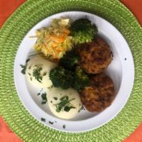 Chicken meatballs with veggies and cheese  · Ball of seasoned meat.