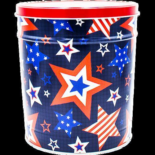 3.5 Gallon Tin · Choose up to 3 flavors. Bring it back for HALF price Refills IN SOTRE ONLY. Comes in platinum, gold, blue, red, hearts, red, white & blue stars and popcorn blast prints.  Please note your flavor/flavors and tin color in the 