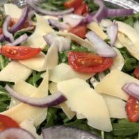 Arugula Salad · Baby Arugula leaf w/ red onions, cherry tomatoes and shaved reggiano parmigiana cheese