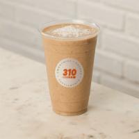 Almond Delight · 310 chocolate, 310 unflavored protein, almond milk, banana, almond butter, and coconut.